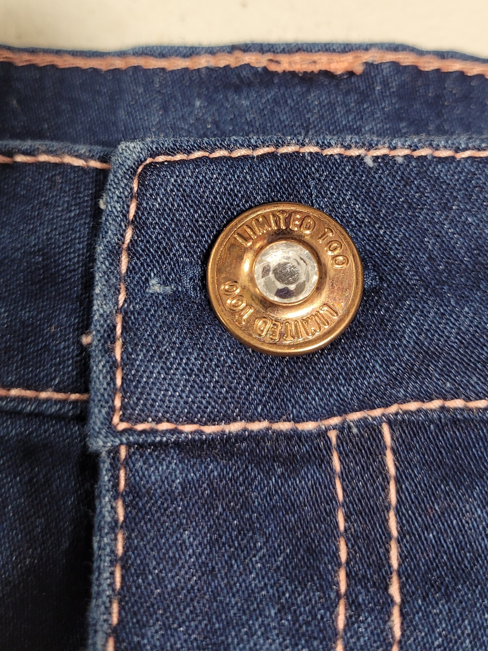 Limited Too Navy Denim Shorts with Pink Topstitching - Picture 2 of 4